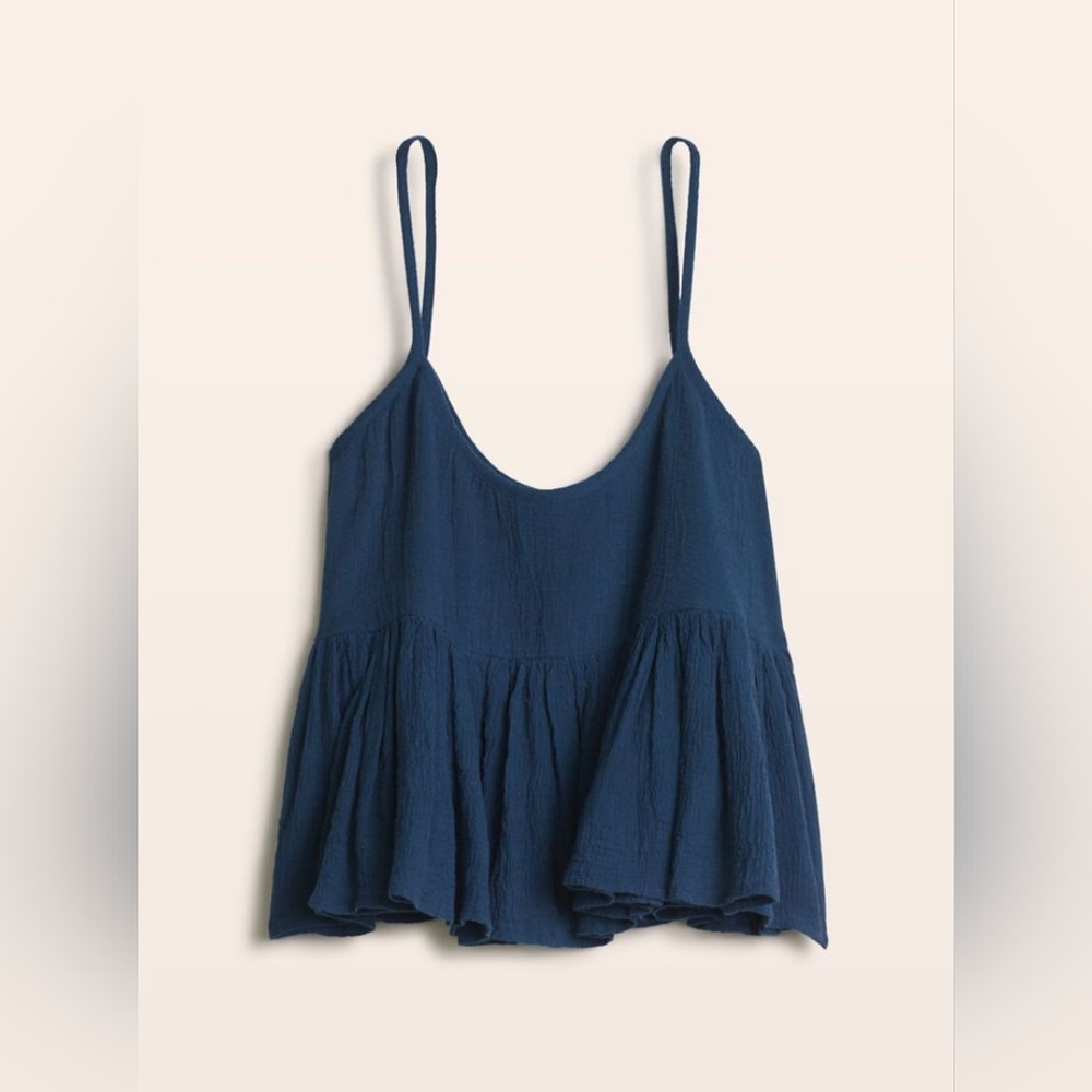 Aritzia Golden by TNA Navy Blue Ruffle Spaghetti Strap Tank Top
